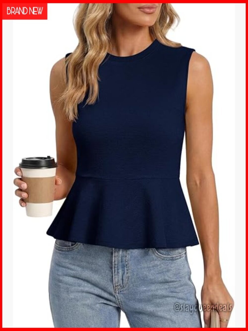 Sleeveless Ribbed Knit Peplum Tank Top Regular Fit Summer Blouse